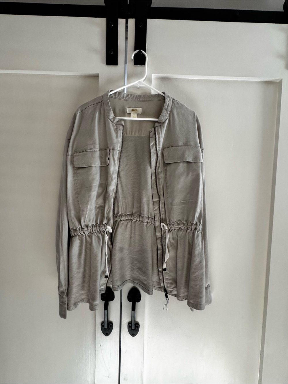 Anthropologie Light Gray Drawstring Waist Utility Jacket
